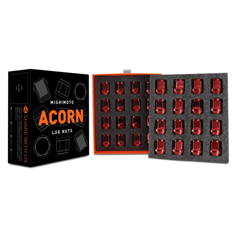 Mishimoto Steel Acorn Lug Nuts M14 x 1.5 - 32pc Set - Red - Blais Performance Parts