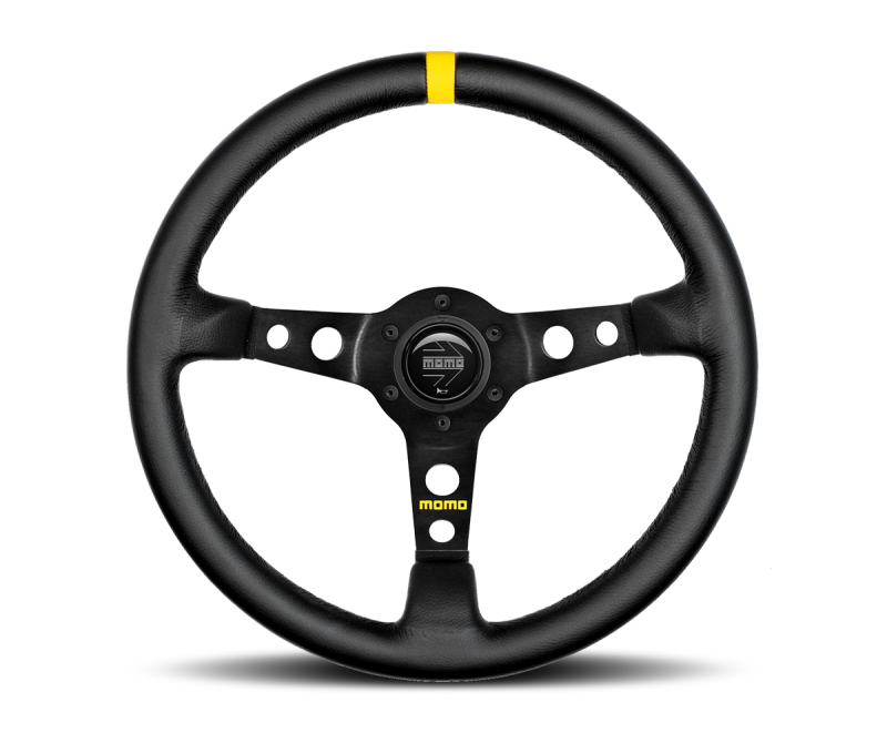 Momo MOD07 Steering Wheel 350 mm - Black Leather/Black Spokes/1 Stripe - Blais Performance Parts