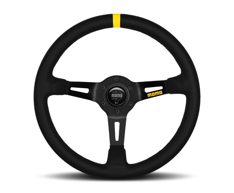 Momo MOD08 Steering Wheel 350 mm - Black Suede/Black Spokes/1 Stripe - Blais Performance Parts