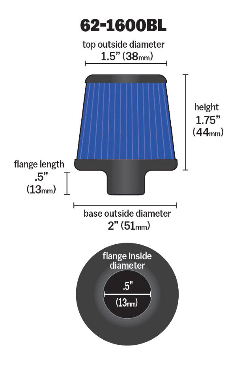 K&N 2in Base OD x .375in Flange ID x 1.75in H Rubber Base Crankcase Vent Filter - Blue - Blais Performance Parts
