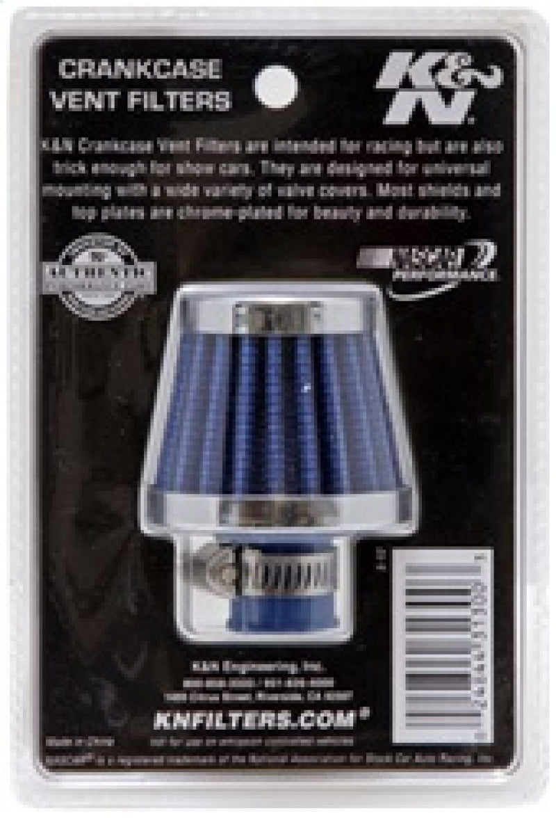 K&N 2in Base OD x .375in Flange ID x 1.75in H Rubber Base Crankcase Vent Filter - Blue - Blais Performance Parts