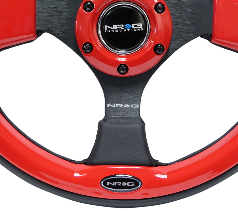 NRG Reinforced Steering Wheel (320mm) Blk w/Red Trim & 5mm 3-Spoke - Blais Performance Parts
