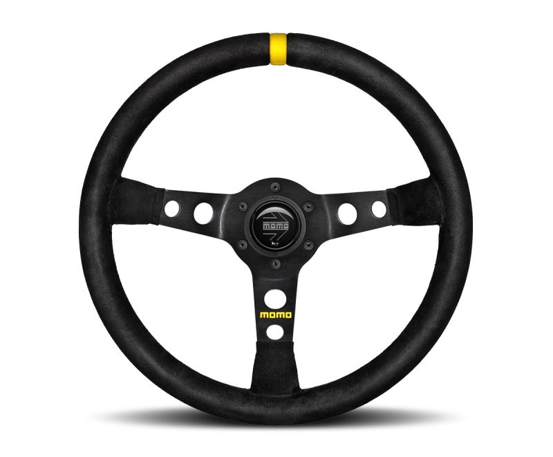 Momo MOD07 Steering Wheel 350 mm - Black Suede/Black Spokes/1 Stripe - Blais Performance Parts
