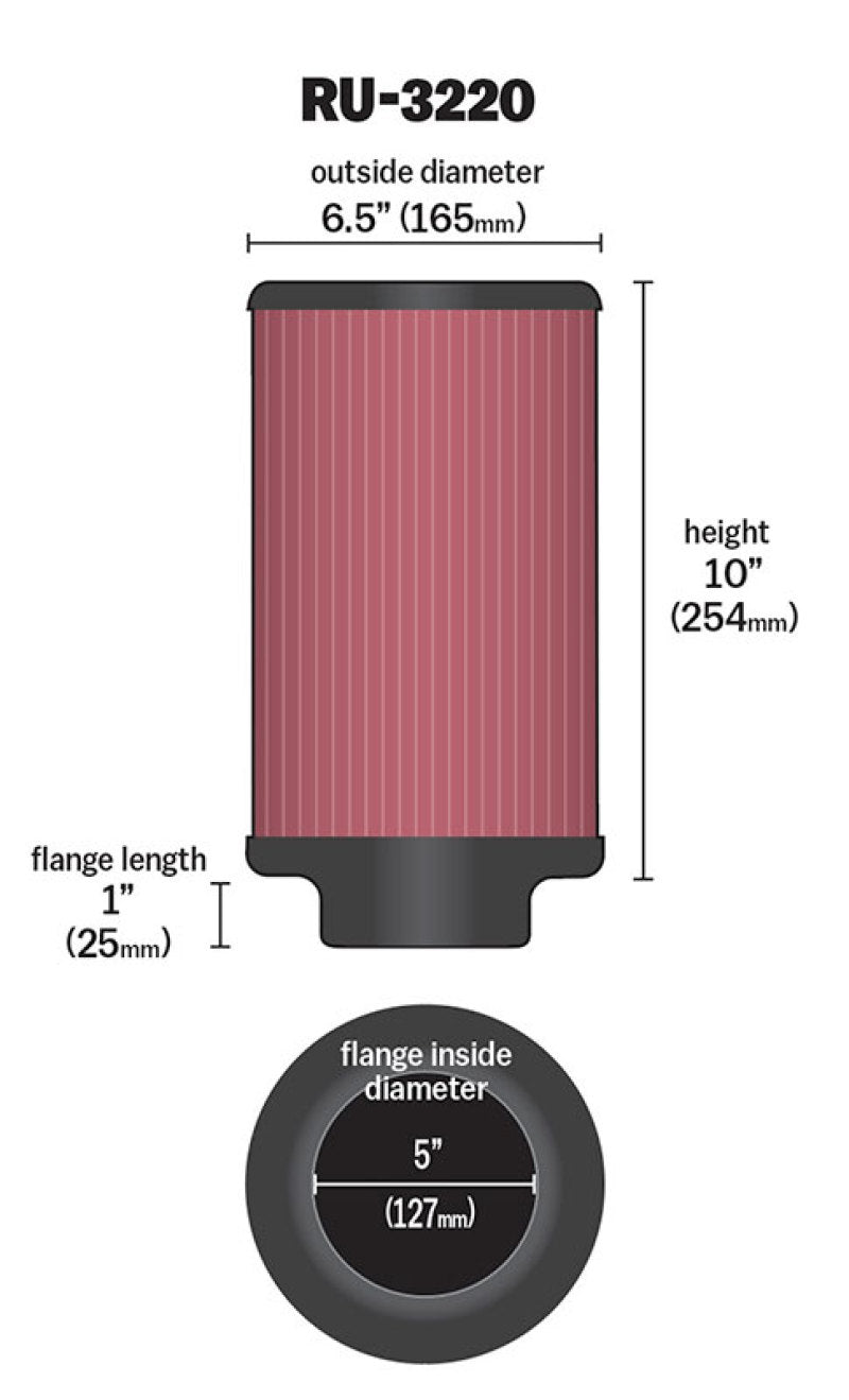 K&N Filter Universal Rubber Filter 5in Flange ID / 6.5in OD / 10in Height - Blais Performance Parts