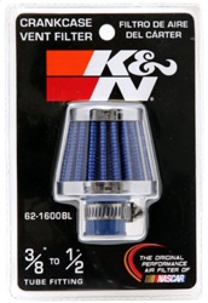 K&N 2in Base OD x .375in Flange ID x 1.75in H Rubber Base Crankcase Vent Filter - Blue - Blais Performance Parts