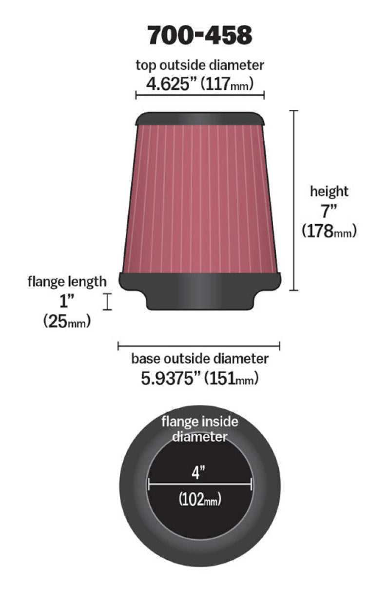 Airaid Universal Air Filter - Cone 4 x 7 x 4 5/8 x 7 w/ Short Flange - Blais Performance Parts