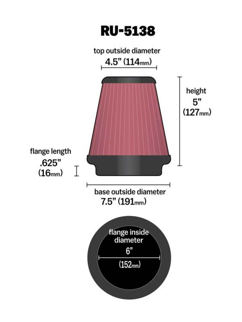 K&N Universal Clamp-On Air Filter 6in FLG / 7-1/2in B / 4-1/2in T / 5in H - Blais Performance Parts