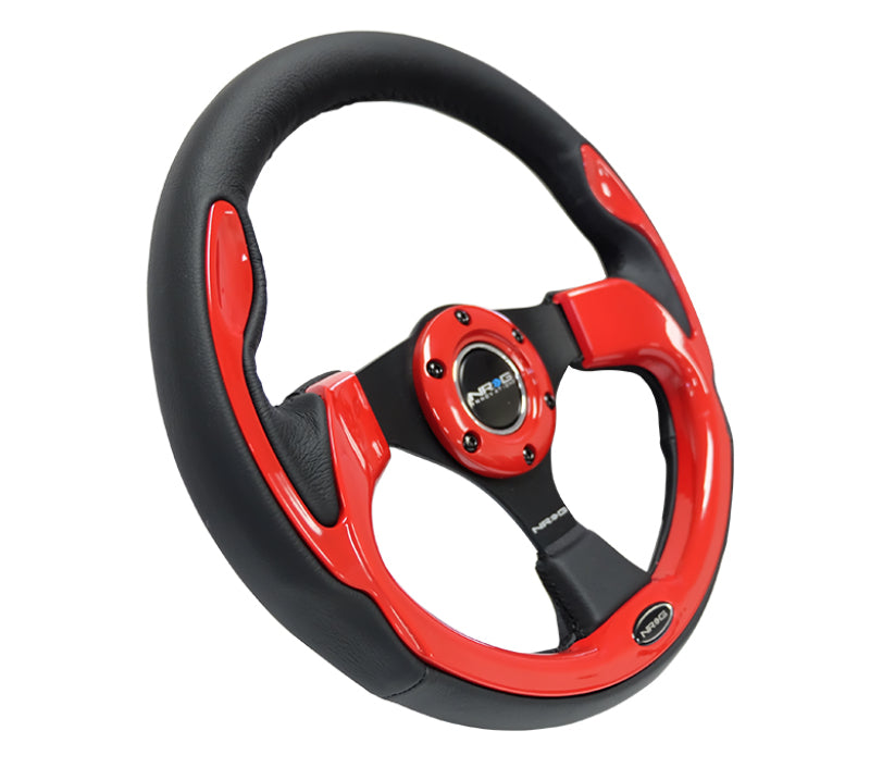 NRG Reinforced Steering Wheel (320mm) Blk w/Red Trim & 5mm 3-Spoke - Blais Performance Parts