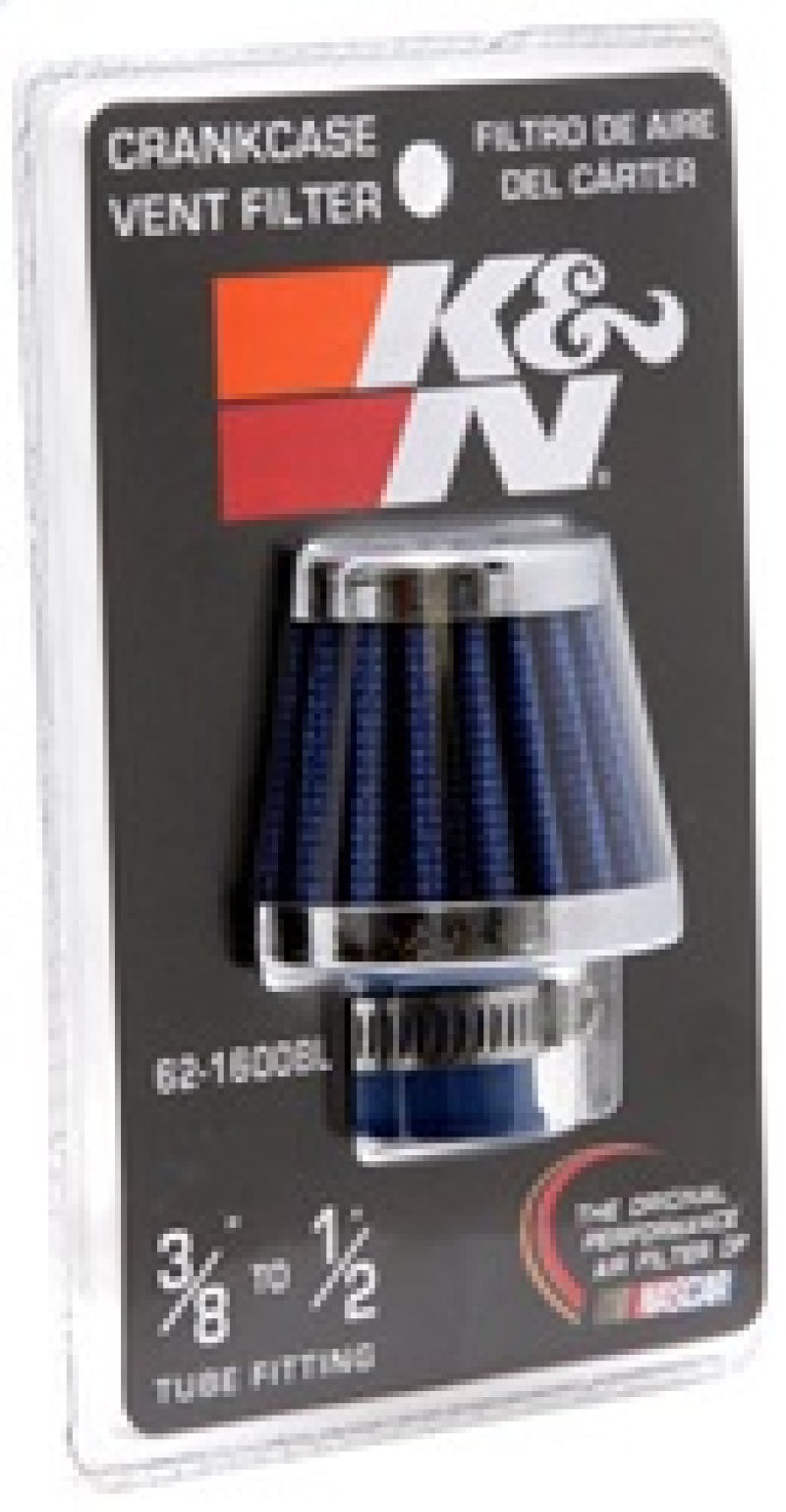 K&N 2in Base OD x .375in Flange ID x 1.75in H Rubber Base Crankcase Vent Filter - Blue - Blais Performance Parts