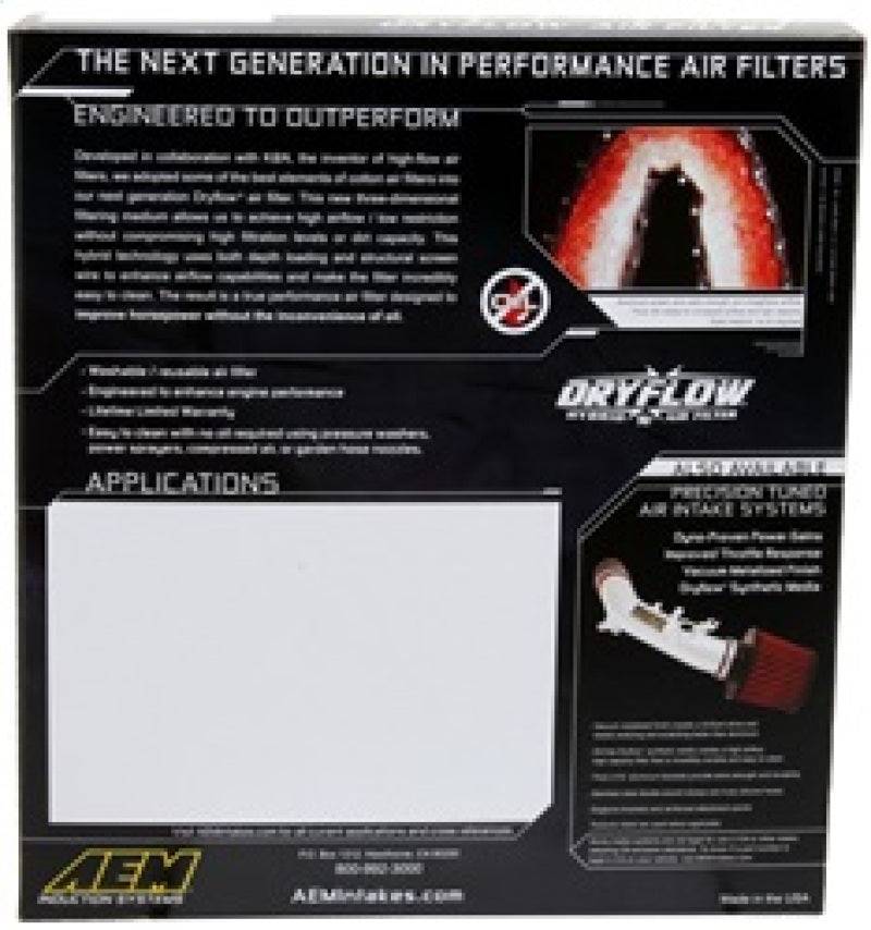 AEM 07-10 Impreza / 08-10 Forester 8.75in O/S L x 8.563in O/S W x 2.438in H DryFlow Air Filter - Blais Performance Parts