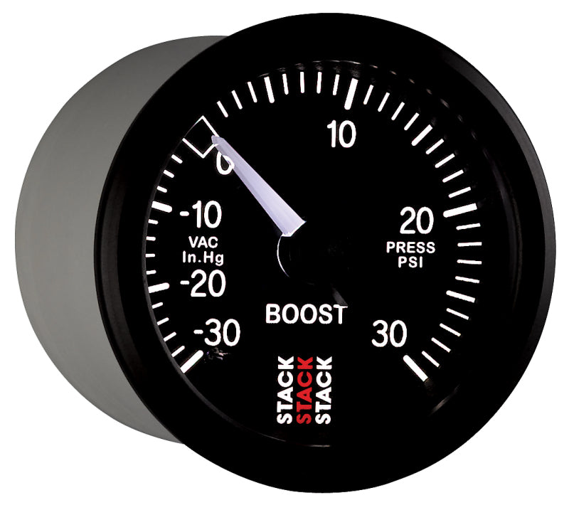 Autometer 52mm Stack Instruments -30INHG to +30PSI Mechanical Boost Gauge - Black - Blais Performance Parts