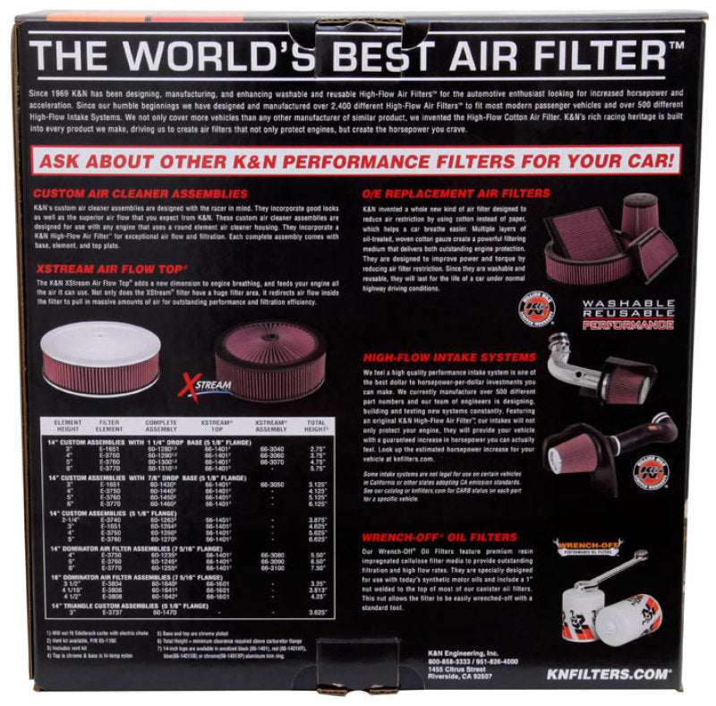 K&N Round Air Filter Assembly 14in. ID / 4..12in. Height / 5.125in. Neck Flange / 7/8in. Drop Ba - Blais Performance Parts