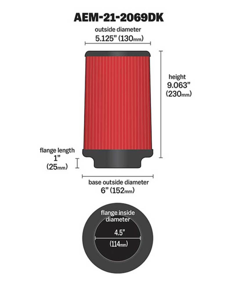 AEM DryFlow Air Filter AIR FILTER KIT 4.5in X 9in DRYFLOW - Blais Performance Parts