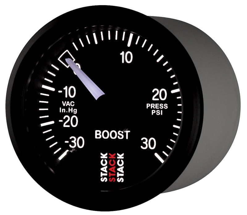 Autometer 52mm Stack Instruments -30INHG to +30PSI Mechanical Boost Gauge - Black - Blais Performance Parts