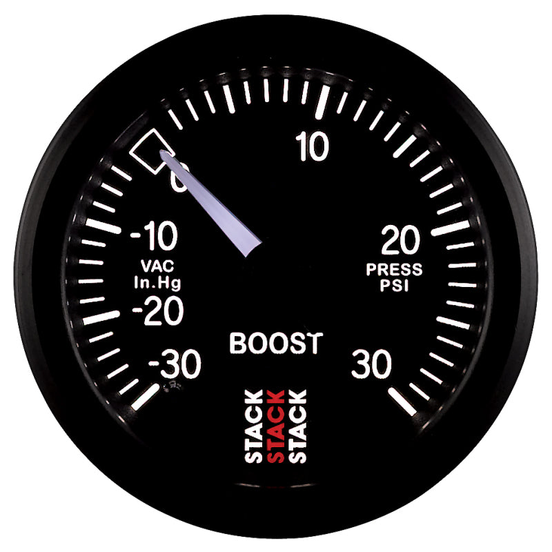 Autometer 52mm Stack Instruments -30INHG to +30PSI Mechanical Boost Gauge - Black - Blais Performance Parts