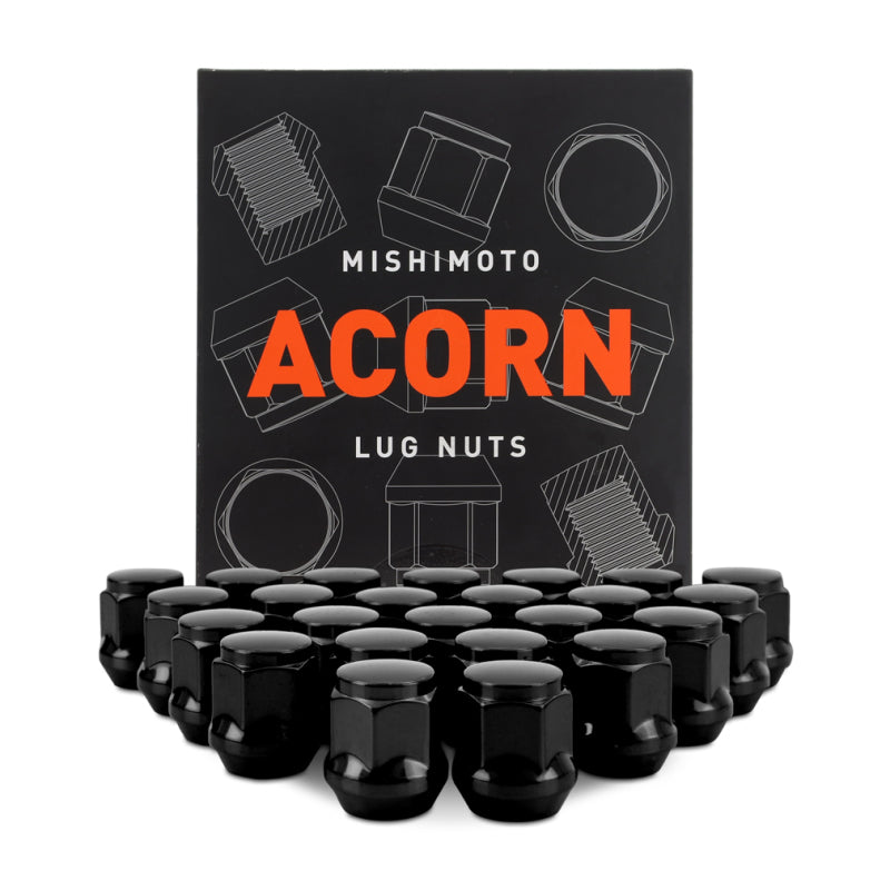 Mishimoto Steel Acorn Lug Nuts M14 x 1.5 - 24pc Set - Black - Blais Performance Parts