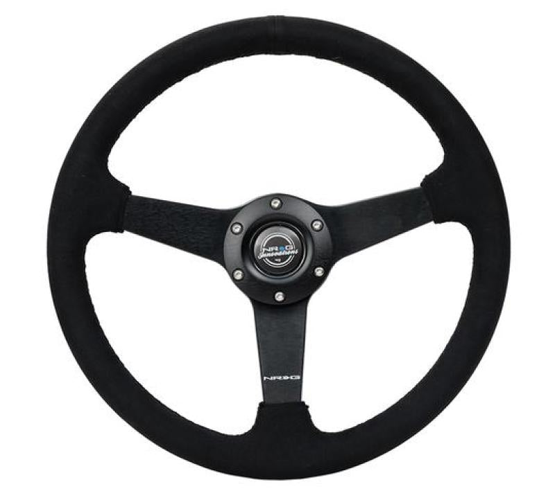 NRG Sport Steering Wheel (350mm/ 1.5in. Deep) Matte Black Spoke/ Black Alcantara w/ Black Stitching - Blais Performance Parts