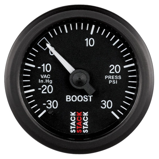 Autometer 52mm Stack Instruments -30INHG to +30PSI Mechanical Boost Gauge - Black - Blais Performance Parts