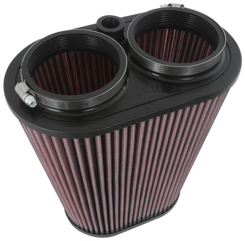 K&N Universal Clamp-On Air Filter 3-1/8in Dual FLG  8-7/8in X 5-3/16 B 6-1/4in X 4IN T, 9inH W/STUD - Blais Performance Parts