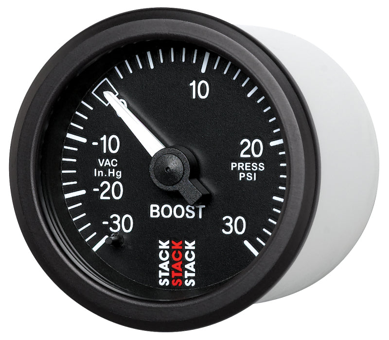 Autometer 52mm Stack Instruments -30INHG to +30PSI Mechanical Boost Gauge - Black - Blais Performance Parts