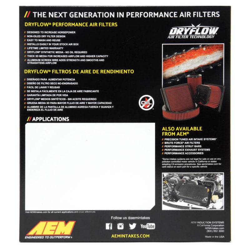 AEM 07-10 Impreza / 08-10 Forester 8.75in O/S L x 8.563in O/S W x 2.438in H DryFlow Air Filter - Blais Performance Parts