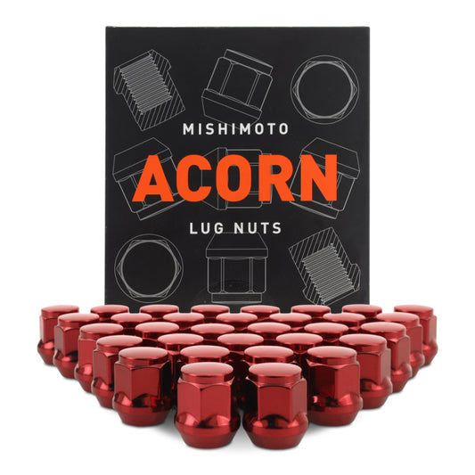 Mishimoto Steel Acorn Lug Nuts M14 x 1.5 - 32pc Set - Red - Blais Performance Parts