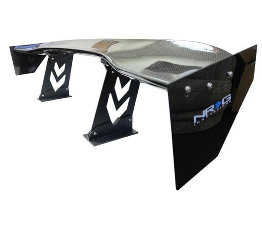 NRG Carbon Fiber Spoiler - Universal (59in.) w/ NRG Arrow Cut Out Stands and Large End Plates - Blais Performance Parts