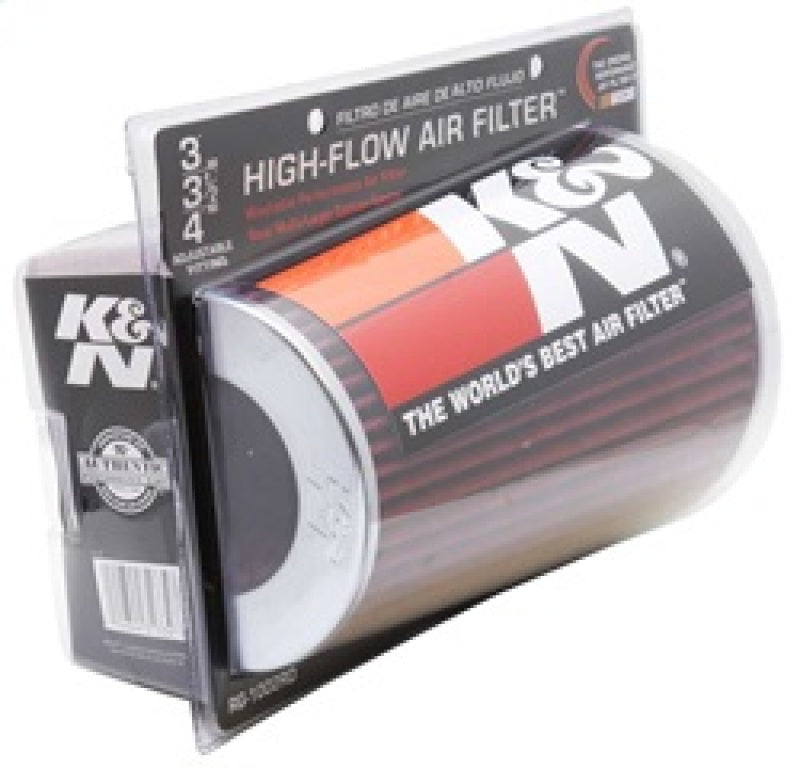 K&N Universal Air Filter Chrome Round Tapered Red - 4in Flange ID x 1.125in Flange Length x 9.5in H - Blais Performance Parts