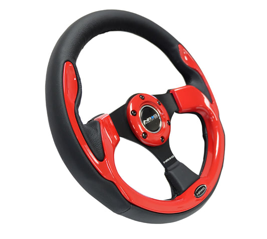 NRG Reinforced Steering Wheel (320mm) Blk w/Red Trim & 5mm 3-Spoke - Blais Performance Parts