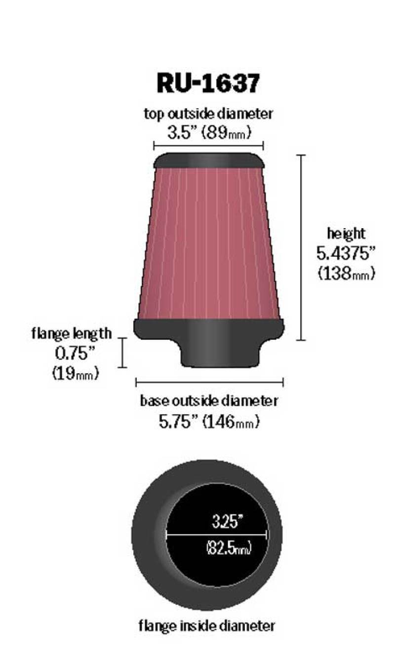 K&N Universal Clamp-On Air Filter 3-1/4in FLG / 5-3/4in B / 3-1/2in T / 5-7/16in H - Blais Performance Parts