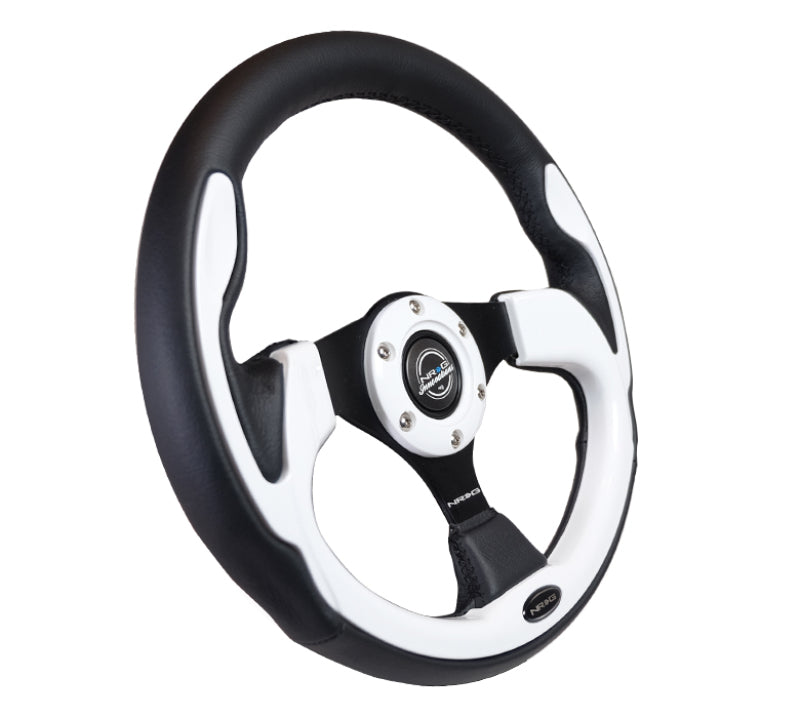 NRG Reinforced Steering Wheel (320mm) Blk w/White Trim & 4mm 3-Spoke - Blais Performance Parts