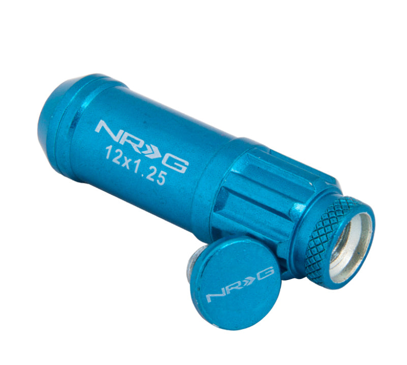 NRG 700 Series M12 X 1.25 Steel Lug Nut w/Dust Cap Cover Set 21 Pc w/Locks & Lock Socket - Blue - Blais Performance Parts