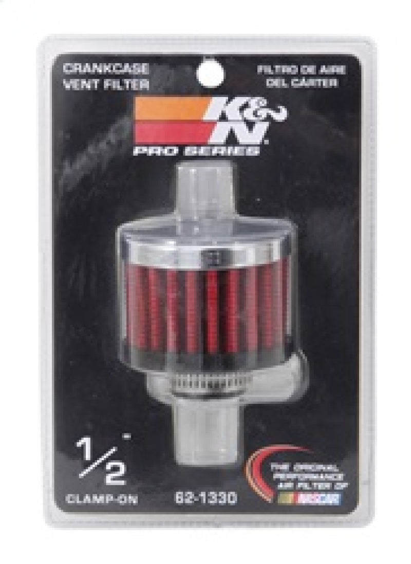 K&N Clamp On Rubber Base Crankcase Vent Filter 0.5in Flange ID 2in OD 1.5in Height - Blais Performance Parts