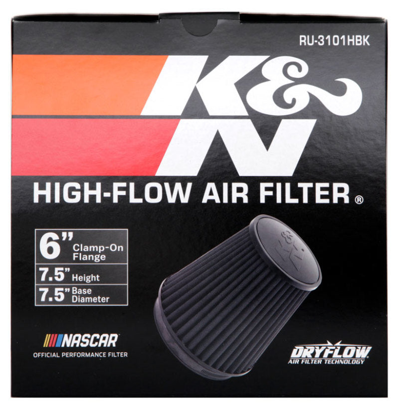 K&N Universal Rubber Filter Round Tapered 6in Flange ID x 7.5in Base OD x 5.25in Top OD x 8in Height - Blais Performance Parts