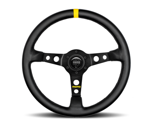 Momo MOD07 Steering Wheel 350 mm -  Black Leather/Black Spokes/1 Stripe - Blais Performance Parts