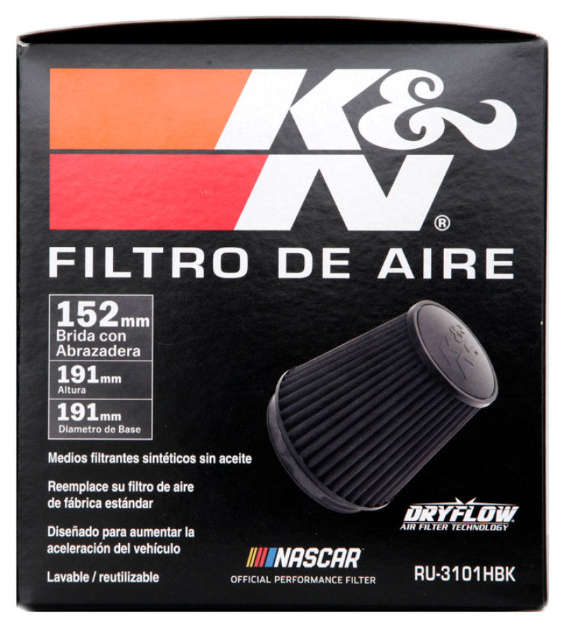 K&N Universal Rubber Filter Round Tapered 6in Flange ID x 7.5in Base OD x 5.25in Top OD x 8in Height - Blais Performance Parts