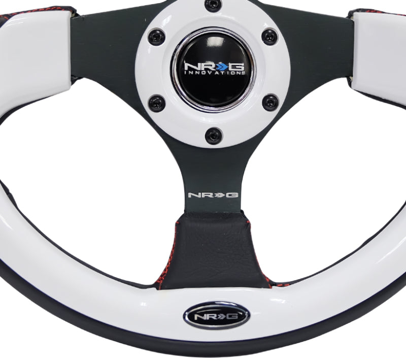 NRG Reinforced Steering Wheel (320mm) Blk w/White Trim & 4mm 3-Spoke - Blais Performance Parts