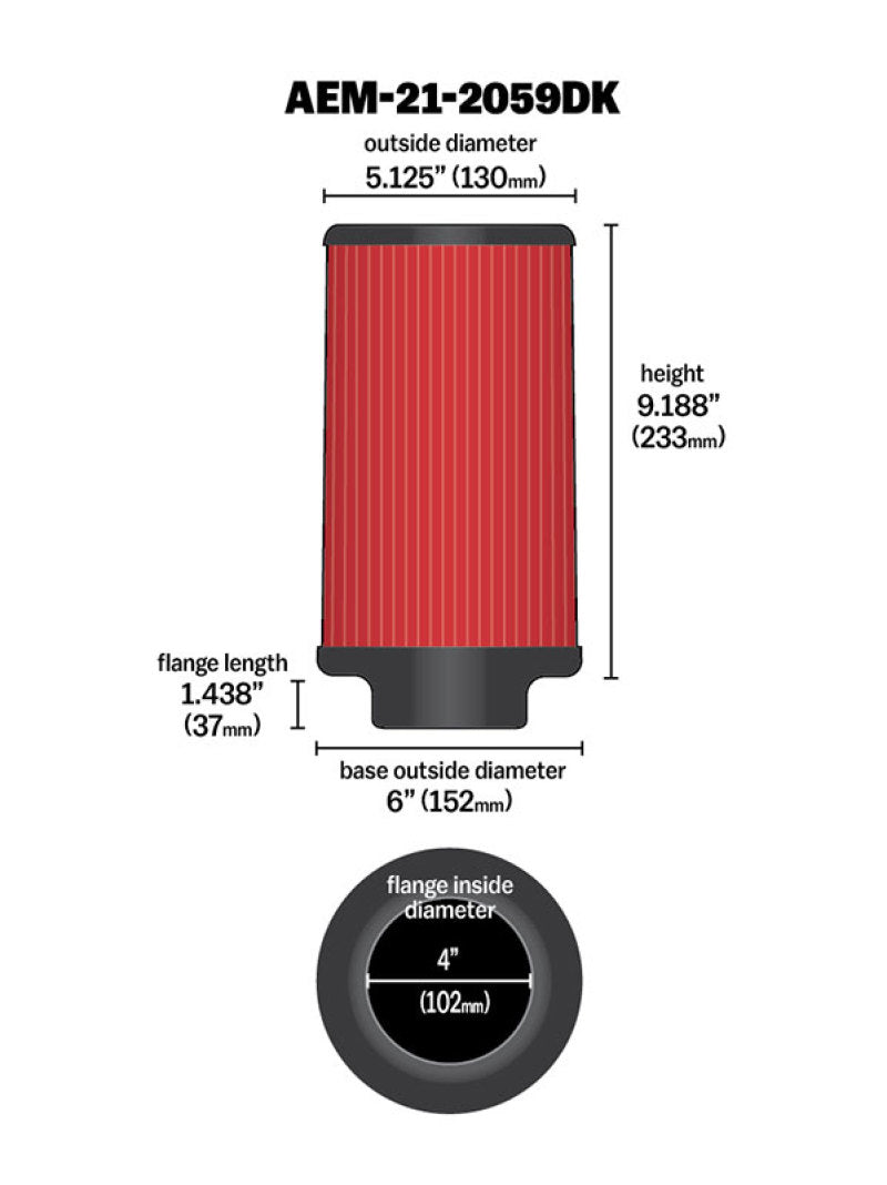 AEM 4 inch x 9 inch Dryflow Element Filter Replacement - Blais Performance Parts