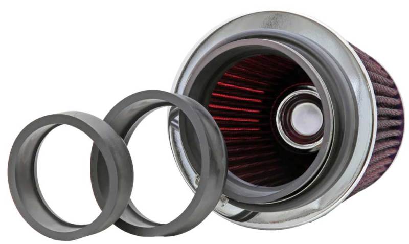 K&N Universal Air Filter Chrome Round Tapered Red - 4in Flange ID x 1.125in Flange Length x 5.5in H - Blais Performance Parts