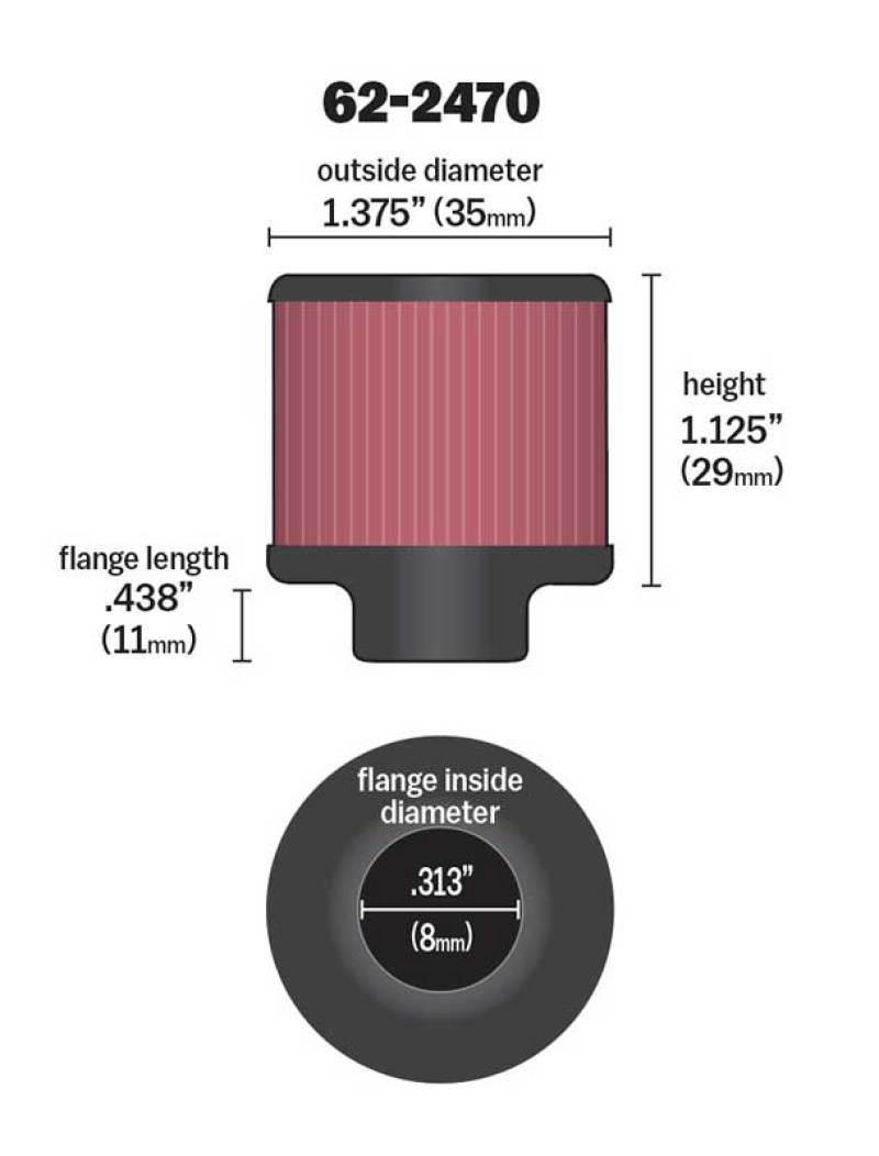 K&N .315/.431 Flange 1 3/8 inch OD 1.5 inch H Clamp On Crankcase Vent Filter - Blais Performance Parts