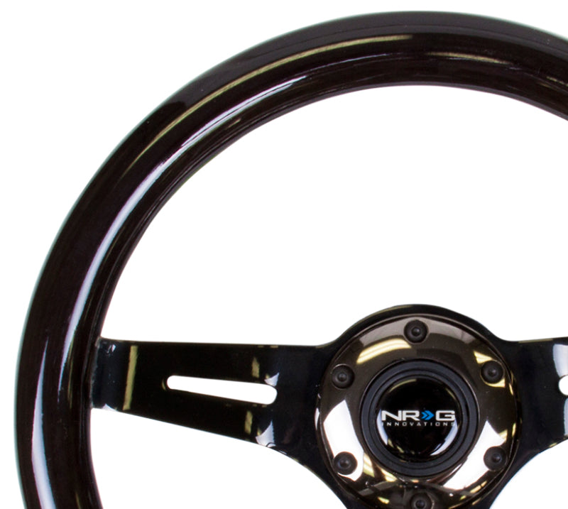 NRG Classic Wood Grain Steering Wheel (310mm) Black w/Black Chrome 3-Spoke Center - Blais Performance Parts