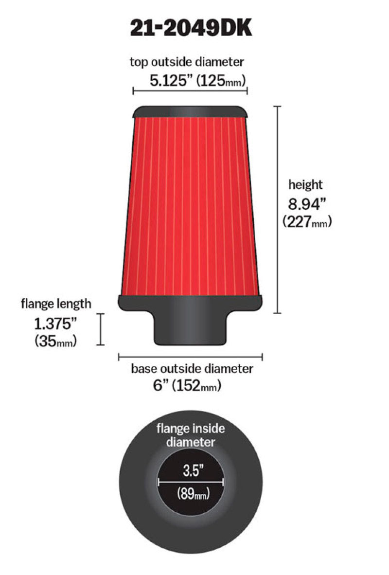 AEM 3.5 inch Short Neck 9 inch Element Filter Replacement - Blais Performance Parts
