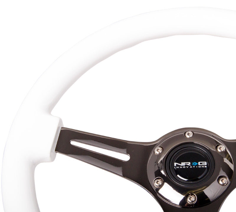 NRG Classic Wood Grain Steering Wheel (350mm) White Paint Grip w/Black 3-Spoke Center - Blais Performance Parts