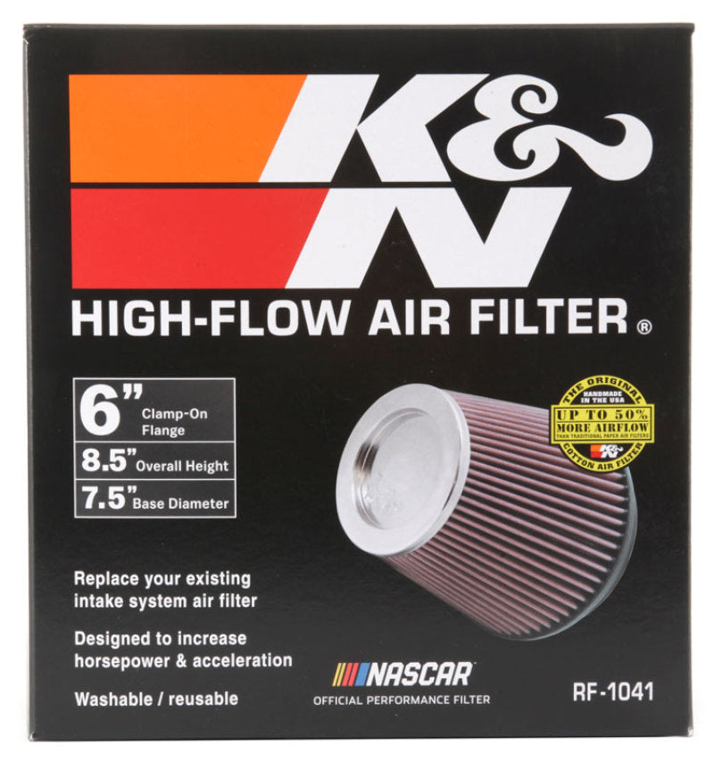 K&N Round Tapered Universal Air Filter 6 inch Flange 7 1/2 inch Base 5 inch Top 7 1/2 inch Height - Blais Performance Parts