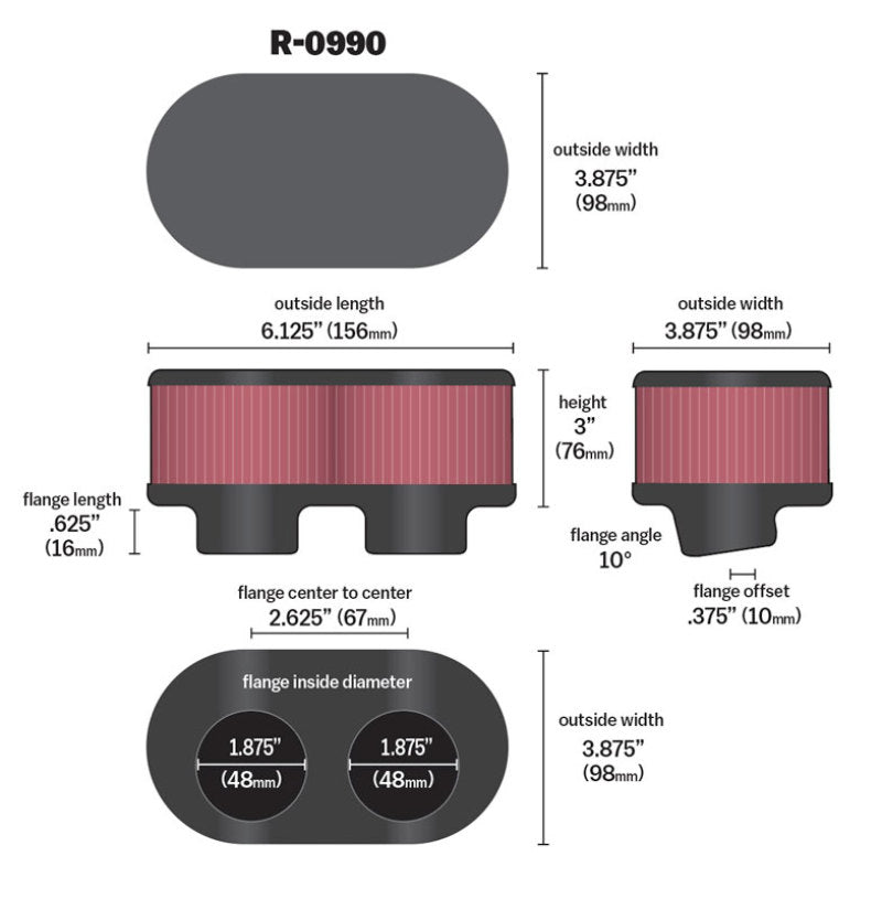 K&N Universal Rubber Filter 1968 Norton 750/850 commando - Blais Performance Parts