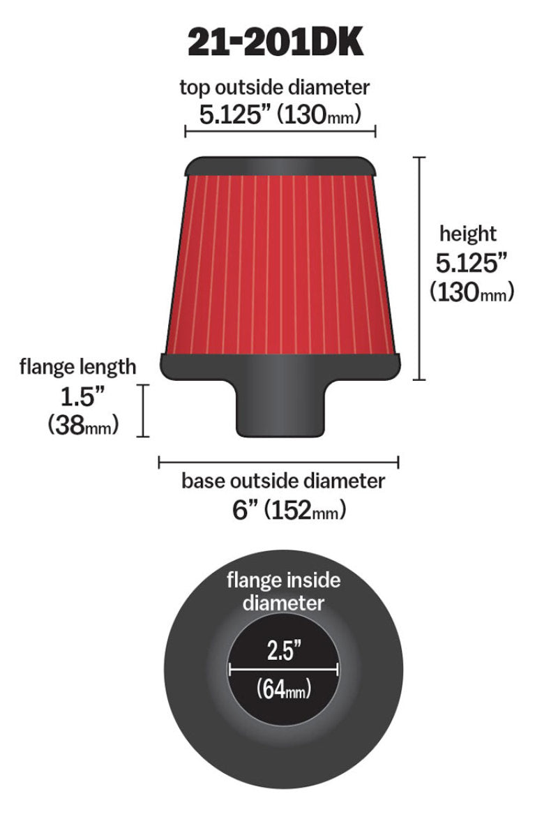 AEM 2.50 inch Short Neck 5 inch Element Filter Replacement - Blais Performance Parts