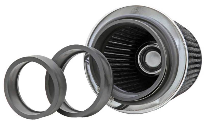 K&N Universal Filter Chrome Round Tapered White - 4in Flange ID x 1.125in Flange Length x 5.5in H - Blais Performance Parts