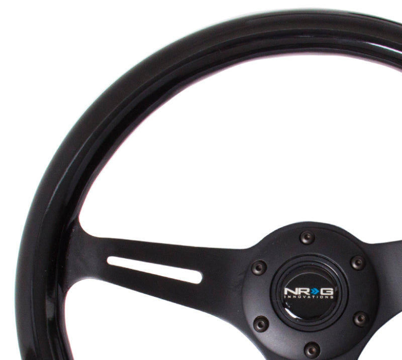 NRG Classic Wood Grain Steering Wheel (350mm) Black Paint Grip w/Black 3-Spoke Center - Blais Performance Parts