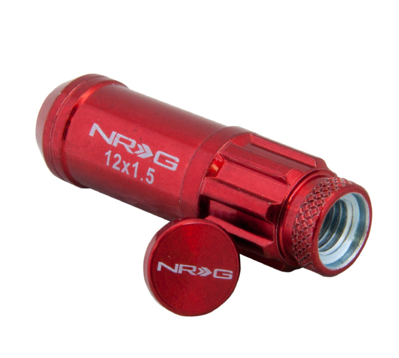 NRG 700 Series M12 X 1.5 Steel Lug Nut w/Dust Cap Cover Set 21 Pc w/Locks & Lock Socket - Red - Blais Performance Parts