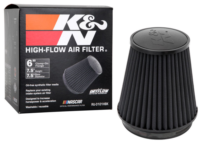 K&N Universal Rubber Filter Round Tapered 6in Flange ID x 7.5in Base OD x 5.25in Top OD x 8in Height - Blais Performance Parts